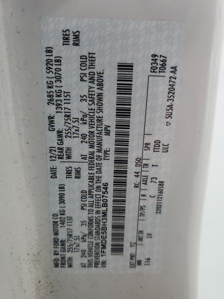2021 Ford Bronco Base VIN: 1FMDE5BH3MLB07546 Lot: 84458005
