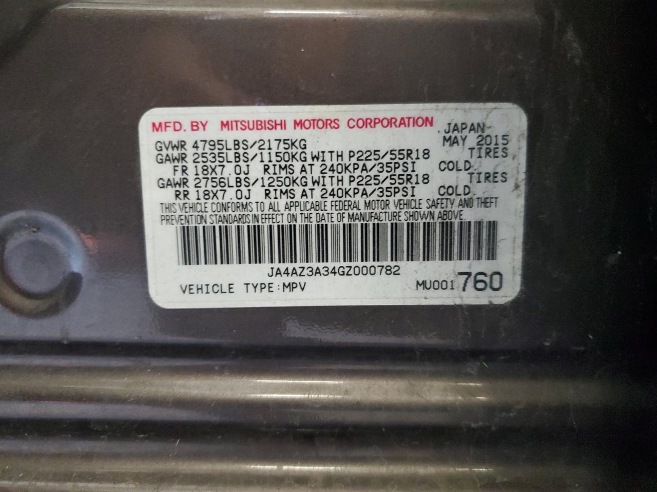 2016 Mitsubishi Outlander Se VIN: JA4AZ3A34GZ000782 Lot: 85263495