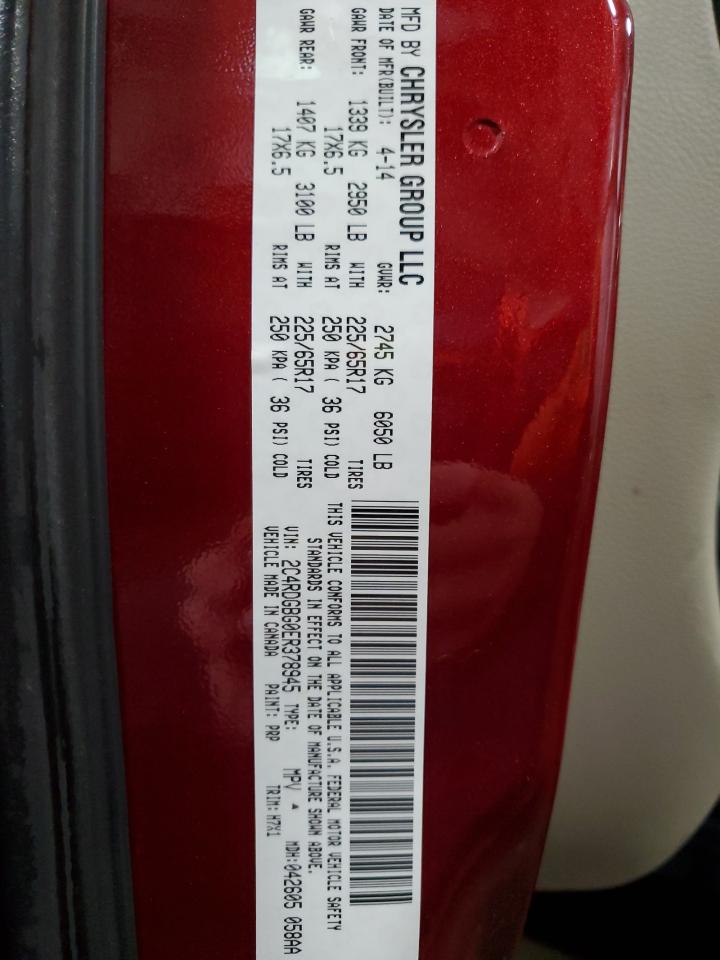 2014 Dodge Grand Caravan Se VIN: 2C4RDGBG0ER378945 Lot: 87427095