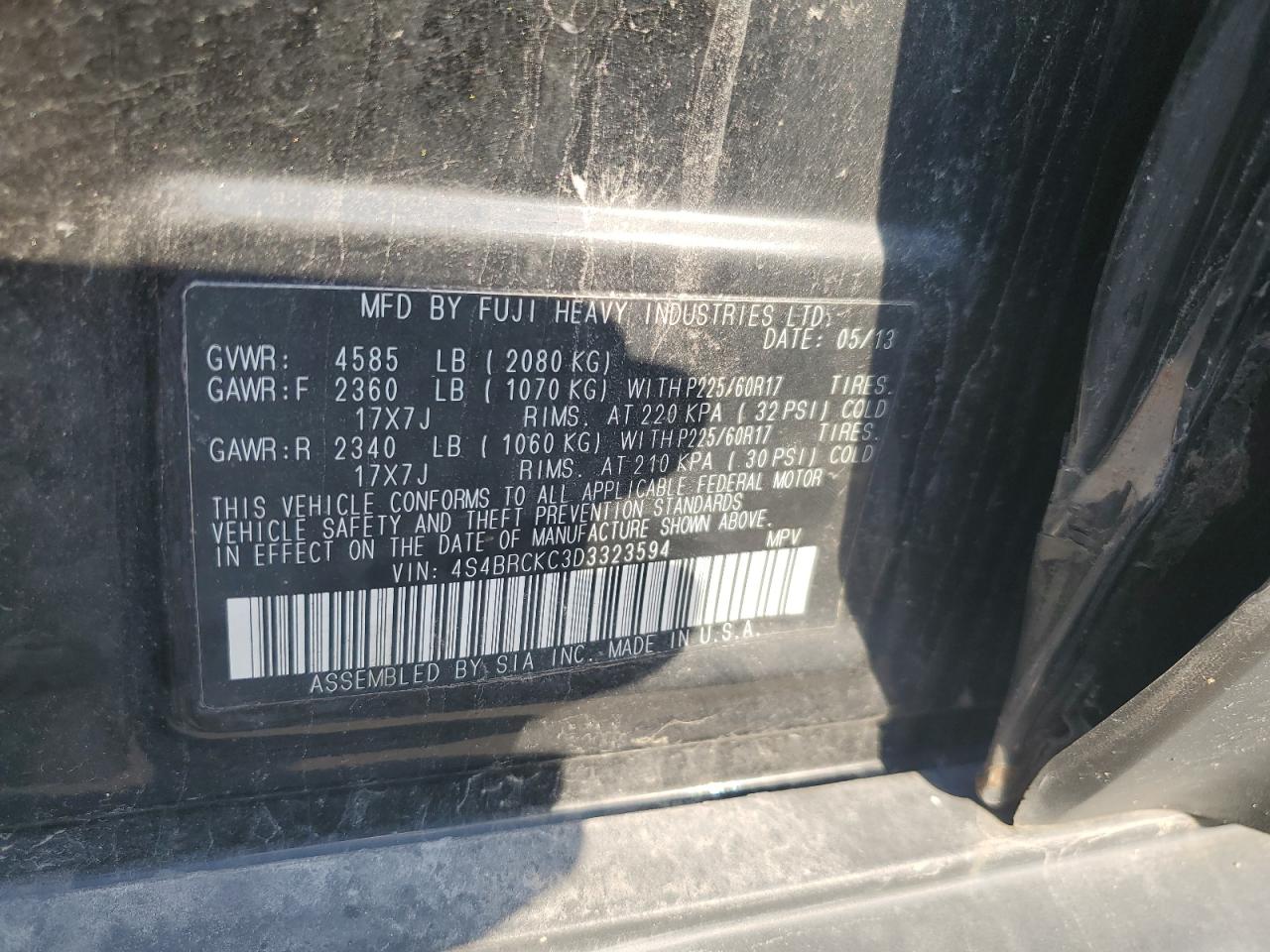 2013 Subaru Outback 2.5I Limited VIN: 4S4BRCKC3D3323594 Lot: 84869295