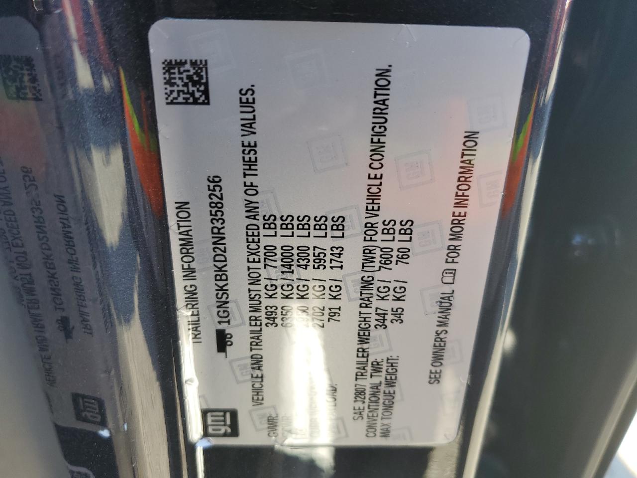 2022 Chevrolet Suburban K1500 Ls VIN: 1GNSKBKD2NR358256 Lot: 85908235