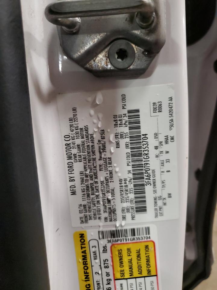 2016 Ford Fusion Se VIN: 3FA6P0T91GR353704 Lot: 82619905