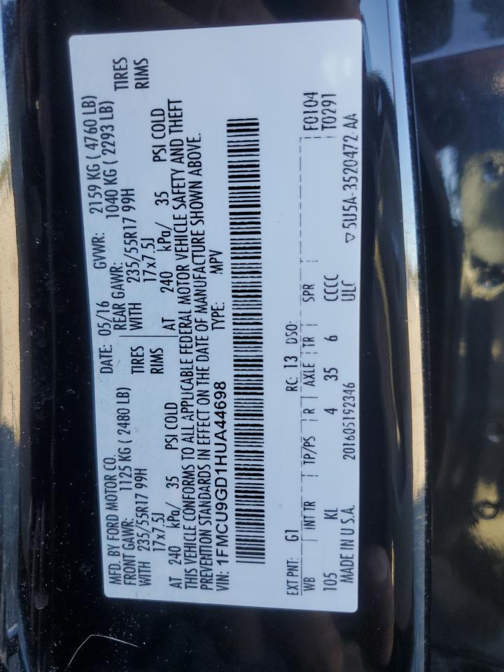 2017 Ford Escape Se VIN: 1FMCU9GD1HUA44698 Lot: 85728965