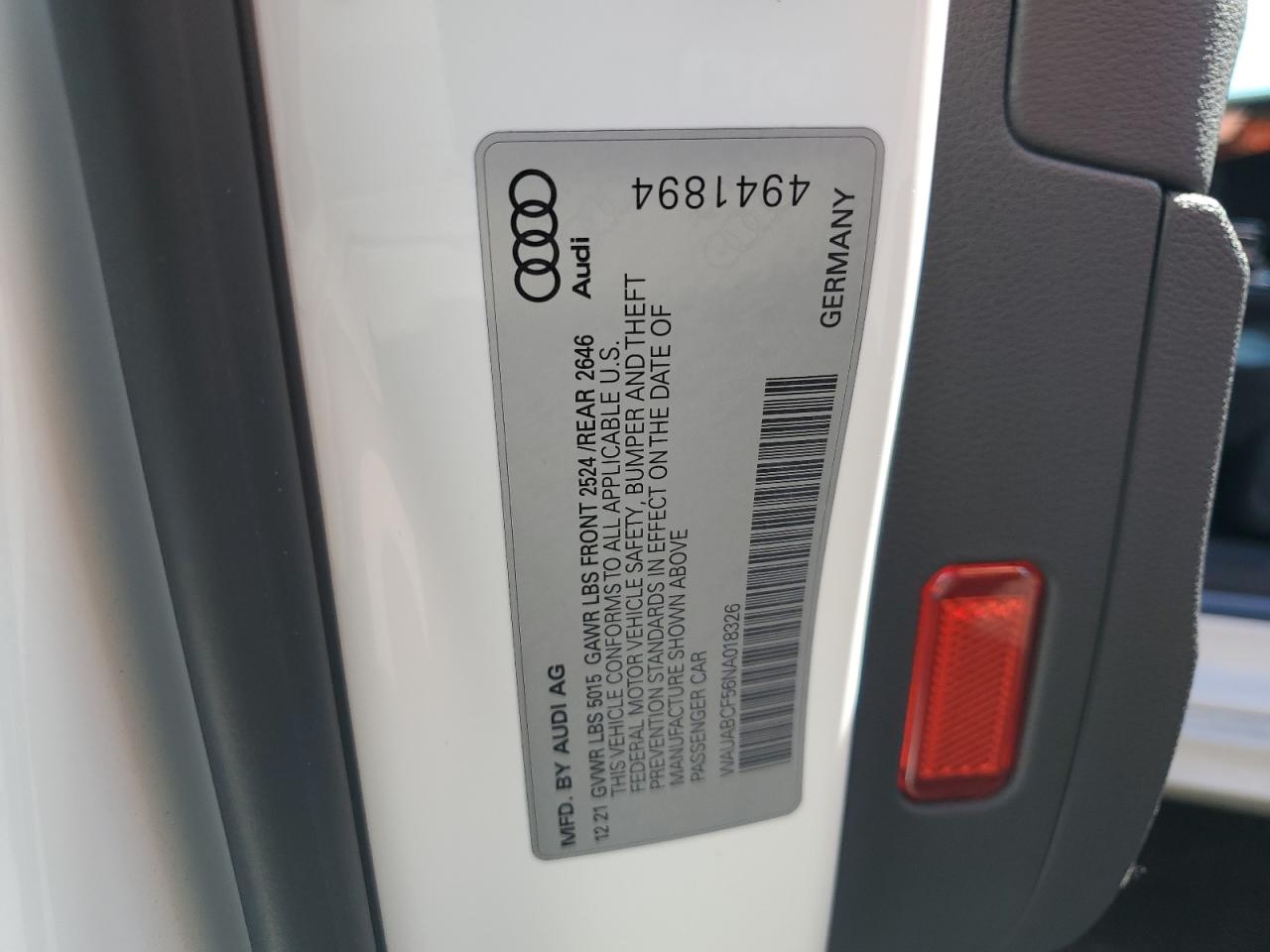2022 Audi A5 Premium 40 VIN: WAUABCF56NA018326 Lot: 89841785