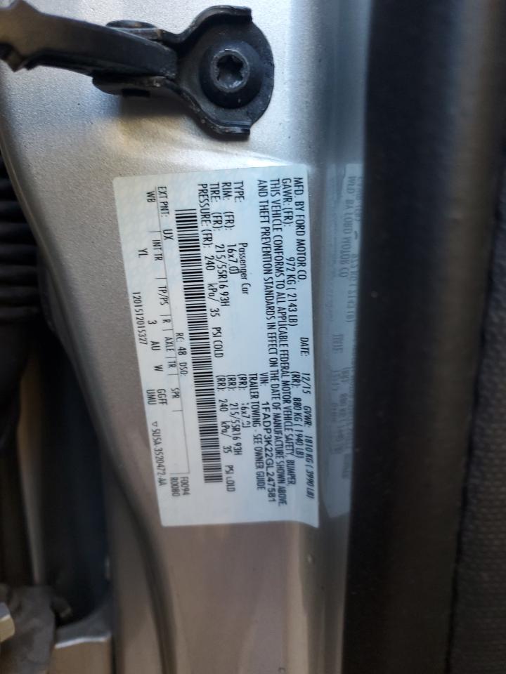 2016 Ford Focus Se VIN: 1FADP3K22GL247581 Lot: 82738165