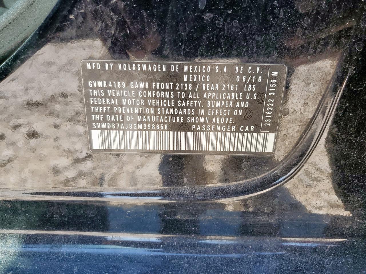 2016 Volkswagen Jetta Se VIN: 3VWD67AJ8GM398658 Lot: 84976875