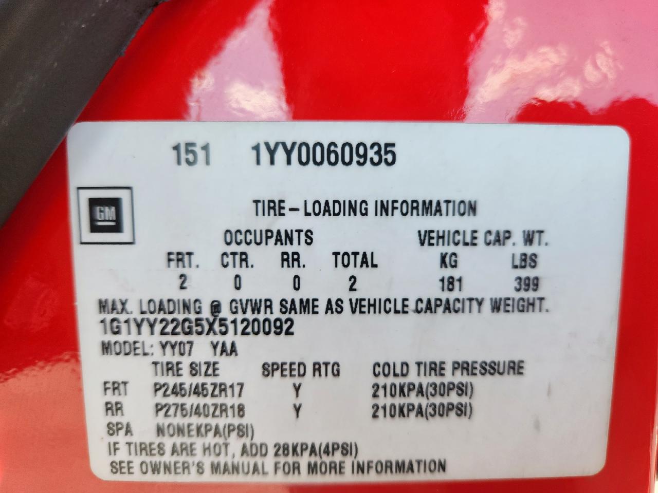 1999 Chevrolet Corvette VIN: 1G1YY22G5X5120092 Lot: 89668245