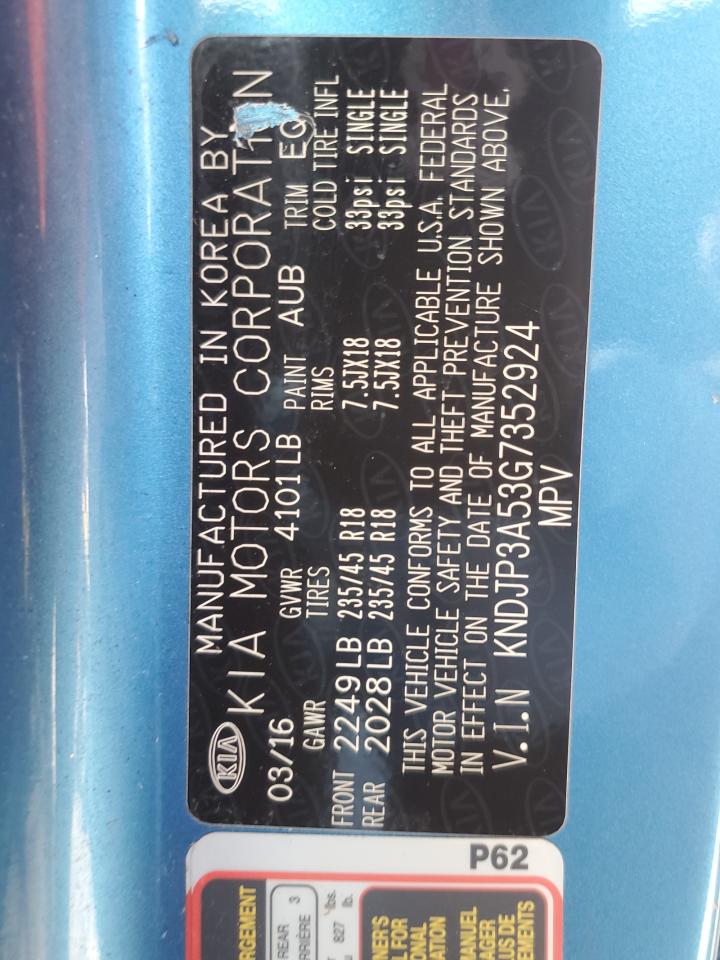 2016 Kia Soul + VIN: KNDJP3A53G7352924 Lot: 84811635