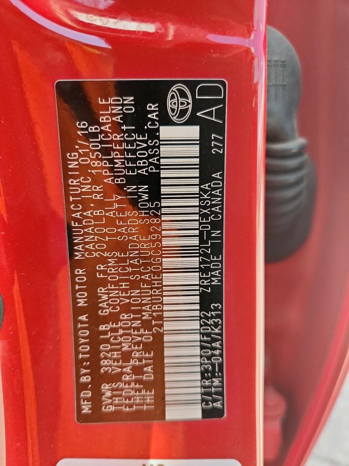 2016 Toyota Corolla L VIN: 2T1BURHE0GC592825 Lot: 85360695