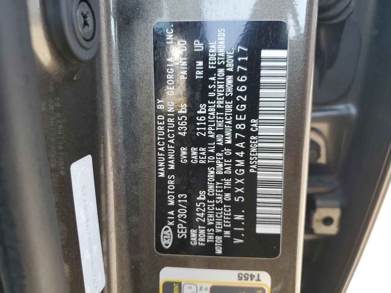 2014 Kia Optima Lx VIN: 5XXGM4A78EG266717 Lot: 84482165