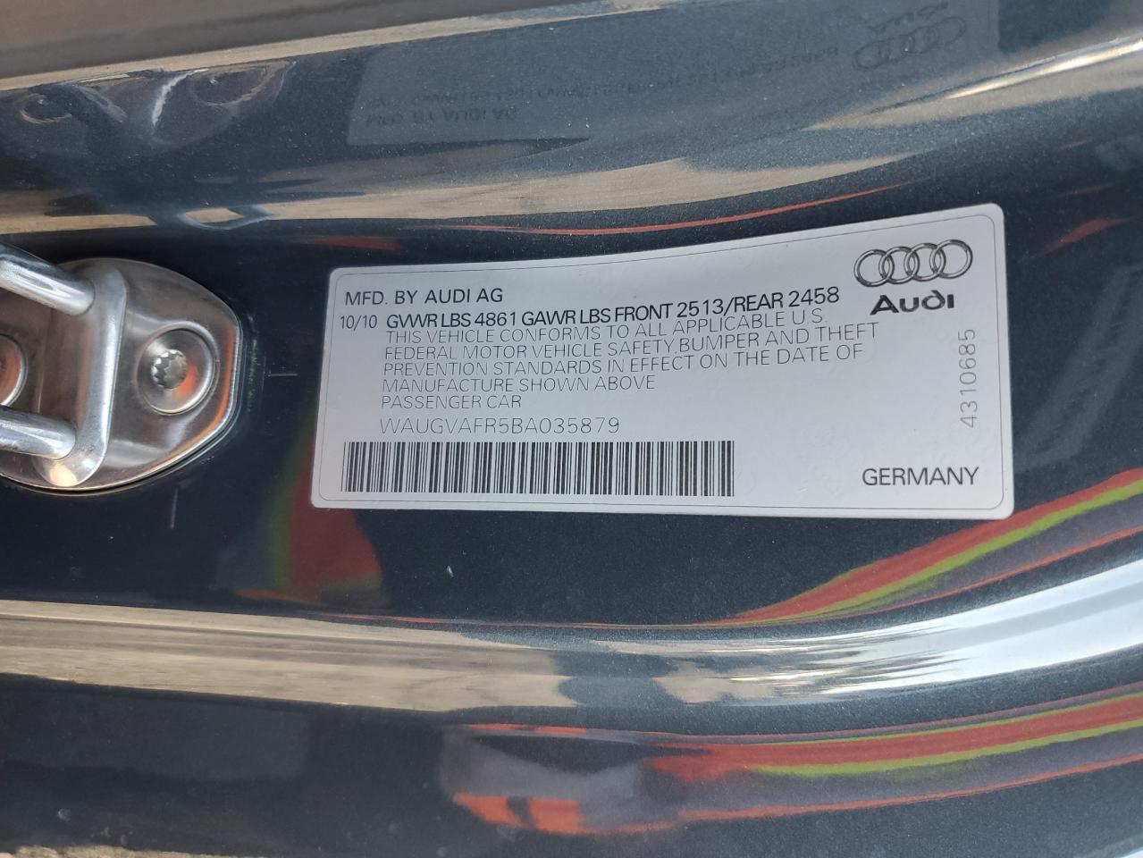 2011 Audi S5 Premium Plus VIN: WAUGVAFR5BA035879 Lot: 89556265