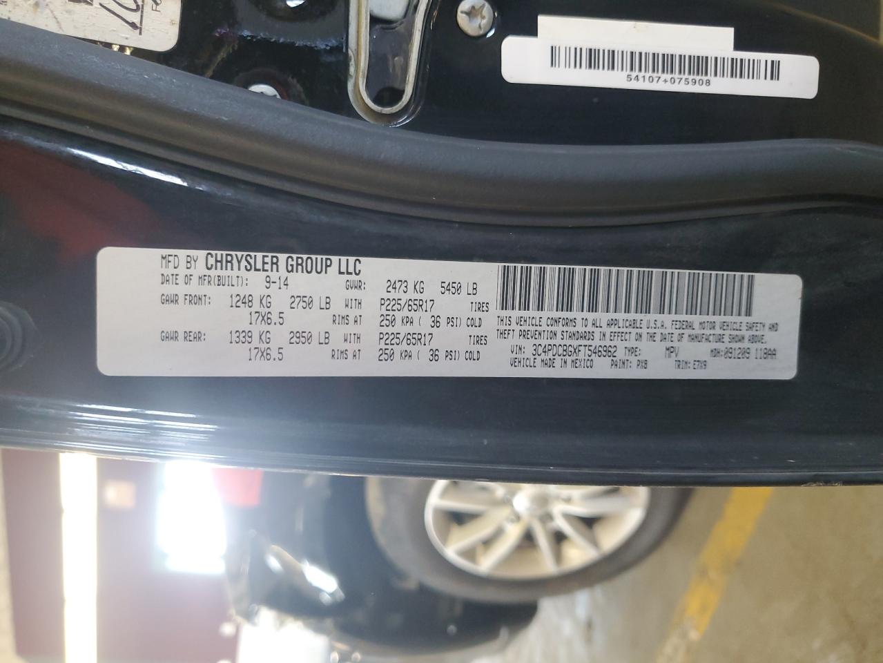 2015 Dodge Journey Sxt VIN: 3C4PDCBGXFT546962 Lot: 81987275