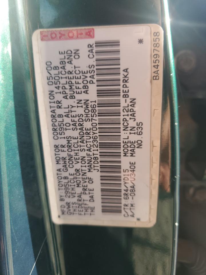 2000 Toyota Echo VIN: JTDBT1236Y0075861 Lot: 84946055