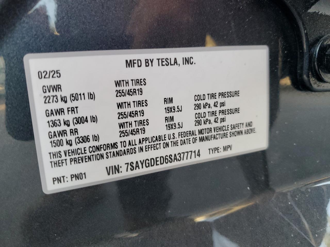 2025 Tesla Model Y VIN: 7SAYGDED6SA377714 Lot: 87358825