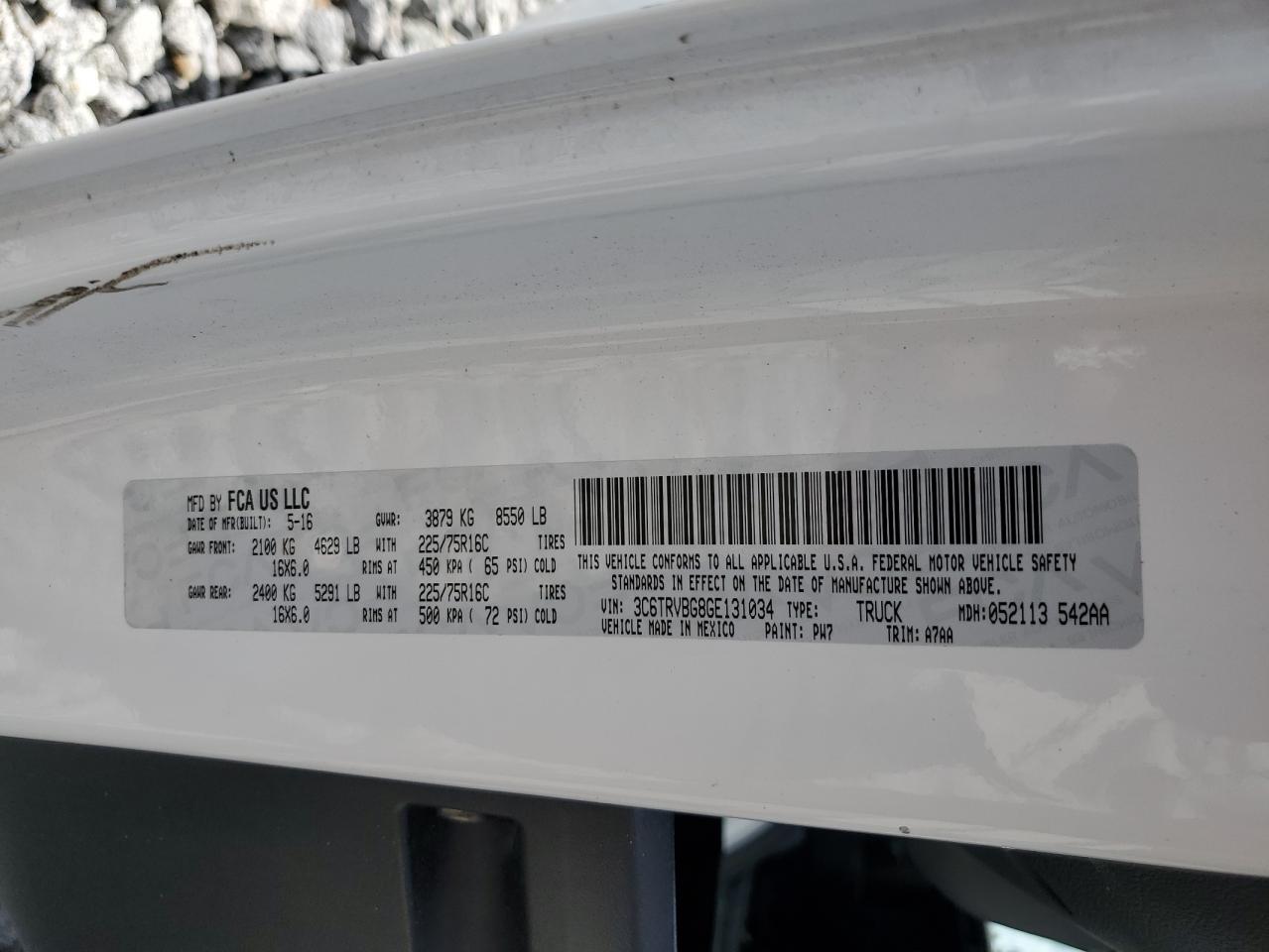 2016 Ram Promaster 1500 1500 High VIN: 3C6TRVBG8GE131034 Lot: 85175375