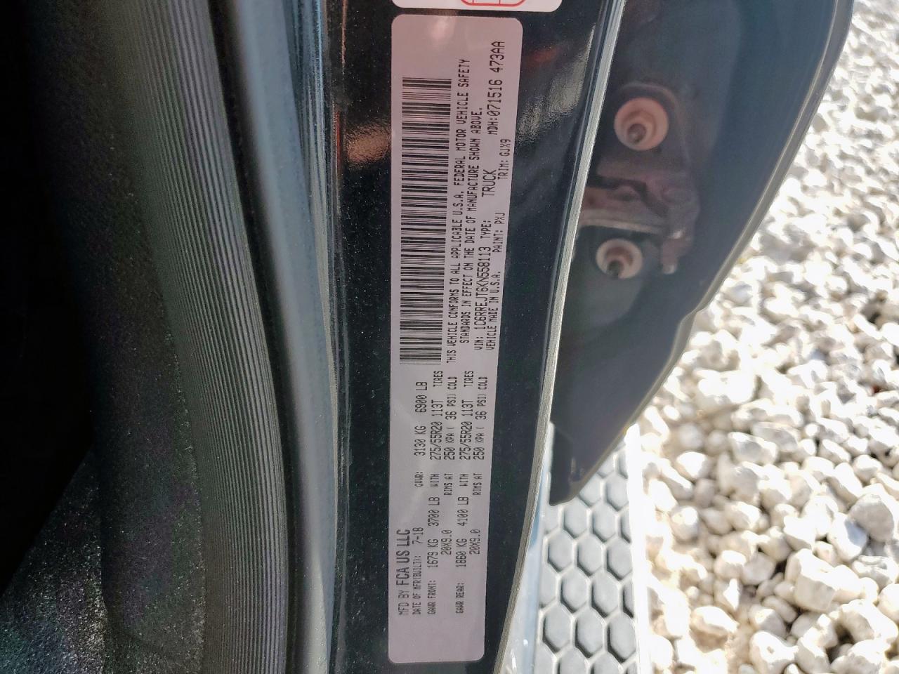 2019 Ram 1500 Laramie VIN: 1C6RREJT6KN558113 Lot: 82346175