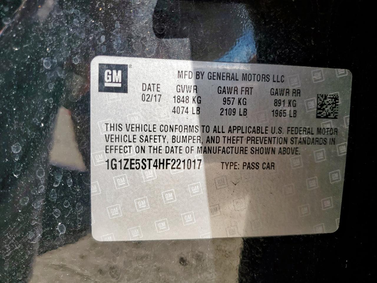 2017 Chevrolet Malibu Lt VIN: 1G1ZE5ST4HF221017 Lot: 85727905