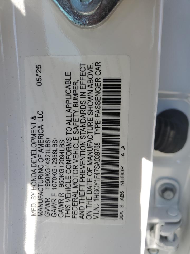 2025 Honda Accord Se VIN: 1HGCY1F47SA039768 Lot: 85281215