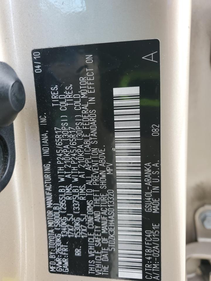 2010 Toyota Highlander VIN: 5TDZK3EH4AS013320 Lot: 82324555