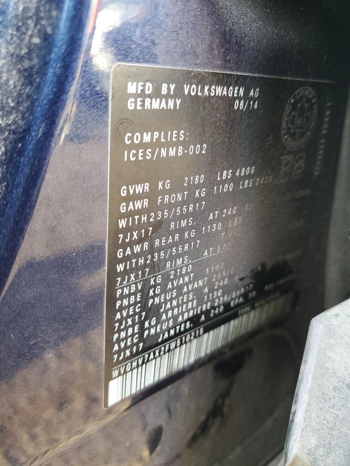 2015 Volkswagen Tiguan S VIN: WVGHV7AX2FW510215 Lot: 86894835