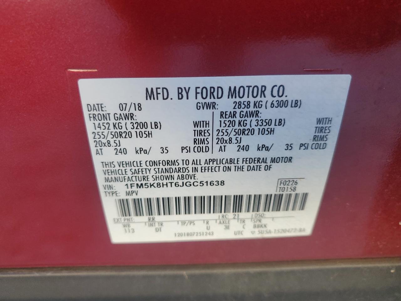 2018 Ford Explorer Platinum VIN: 1FM5K8HT6JGC51638 Lot: 85498295