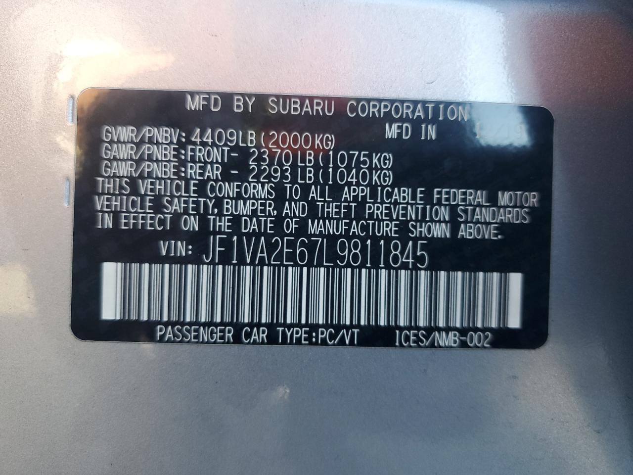 2020 Subaru Wrx Sti VIN: JF1VA2E67L9811845 Lot: 82643815