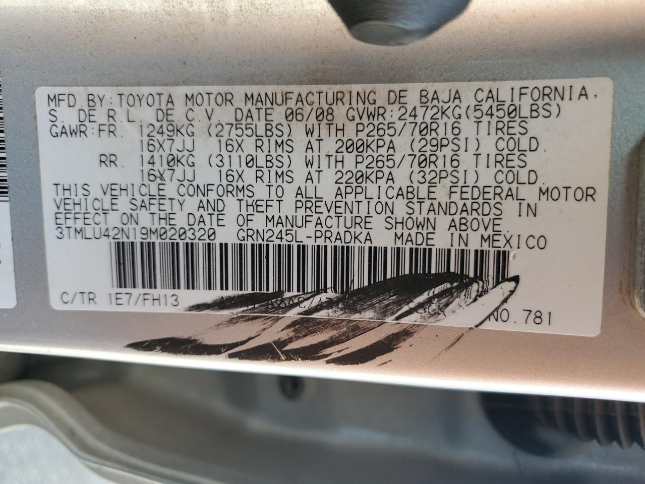2009 Toyota Tacoma Double Cab VIN: 3TMLU42N19M020320 Lot: 82300515