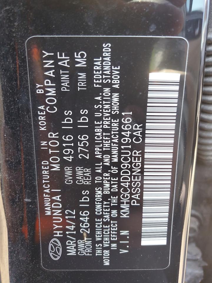 2012 Hyundai Genesis 3.8L VIN: KMHGC4DD9CU194661 Lot: 84554205