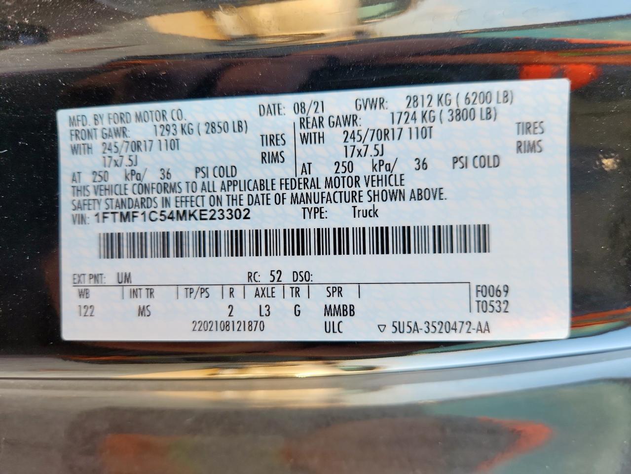 2021 Ford F150 VIN: 1FTMF1C54MKE23302 Lot: 85829395