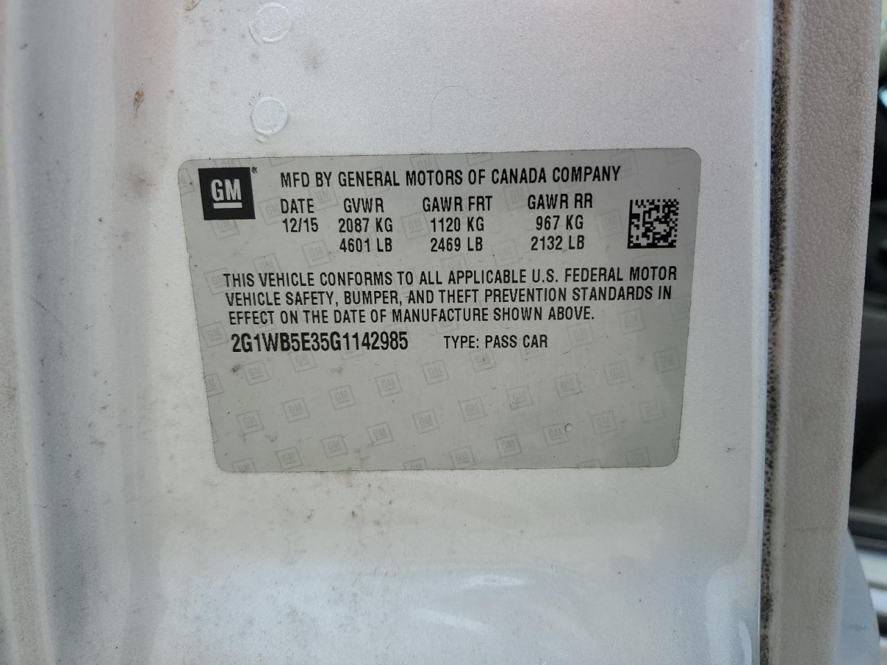 2016 Chevrolet Impala Limited Lt VIN: 2G1WB5E35G1142985 Lot: 85197725