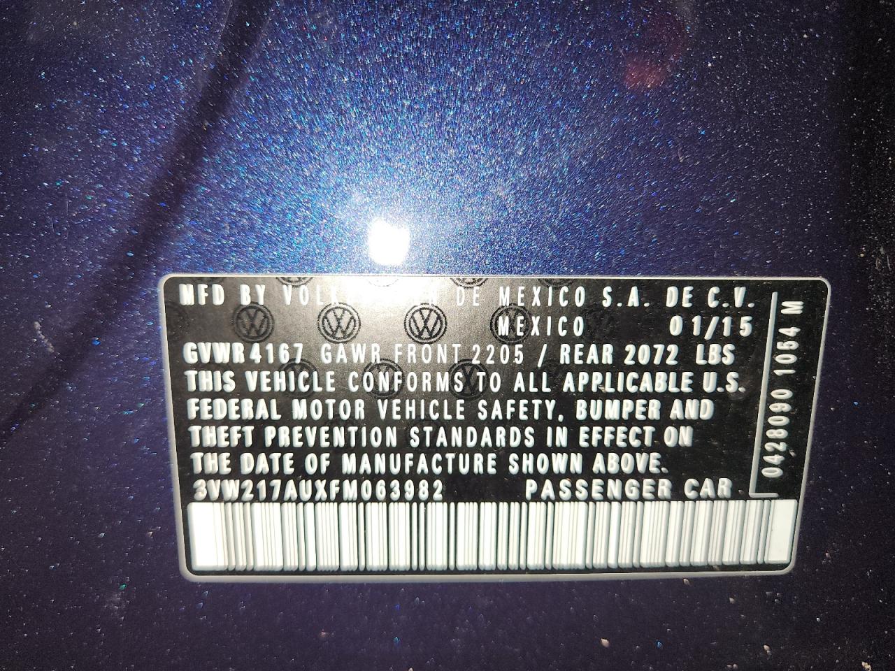 2015 Volkswagen Golf VIN: 3VW217AUXFM063982 Lot: 84447105