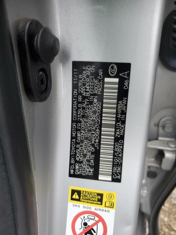 2012 Lexus Ct 200 VIN: JTHKD5BH7C2070020 Lot: 86461665