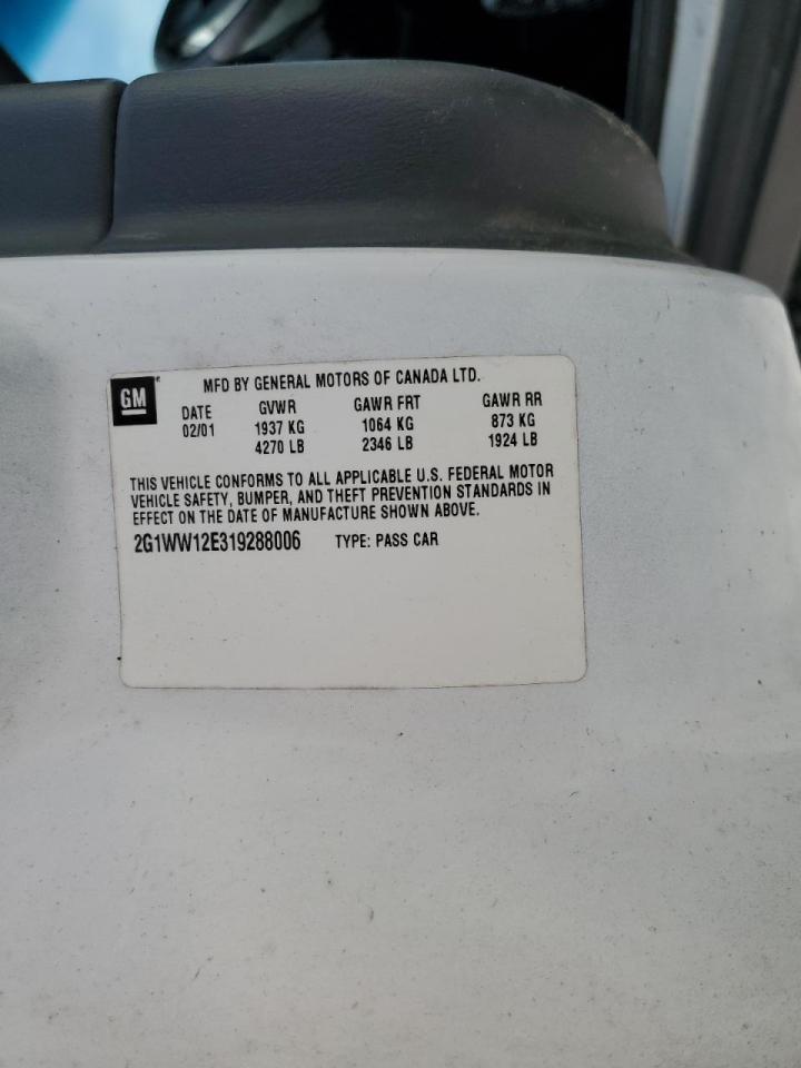 2001 Chevrolet Monte Carlo Ls VIN: 2G1WW12E319288006 Lot: 89816335