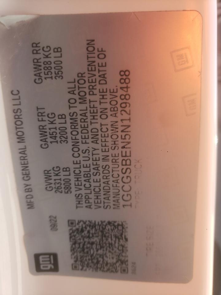 2022 Chevrolet Colorado VIN: 1GCGSBEN5N1298488 Lot: 90875855