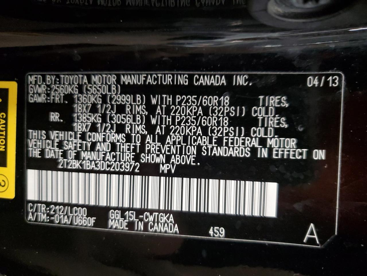 2013 Lexus Rx 350 Base VIN: 2T2BK1BA3DC203972 Lot: 87362935