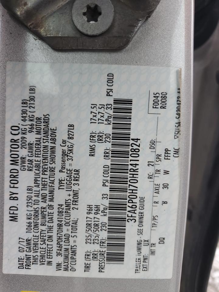 2017 Ford Fusion Se VIN: 3FA6P0H70HR410824 Lot: 89739935