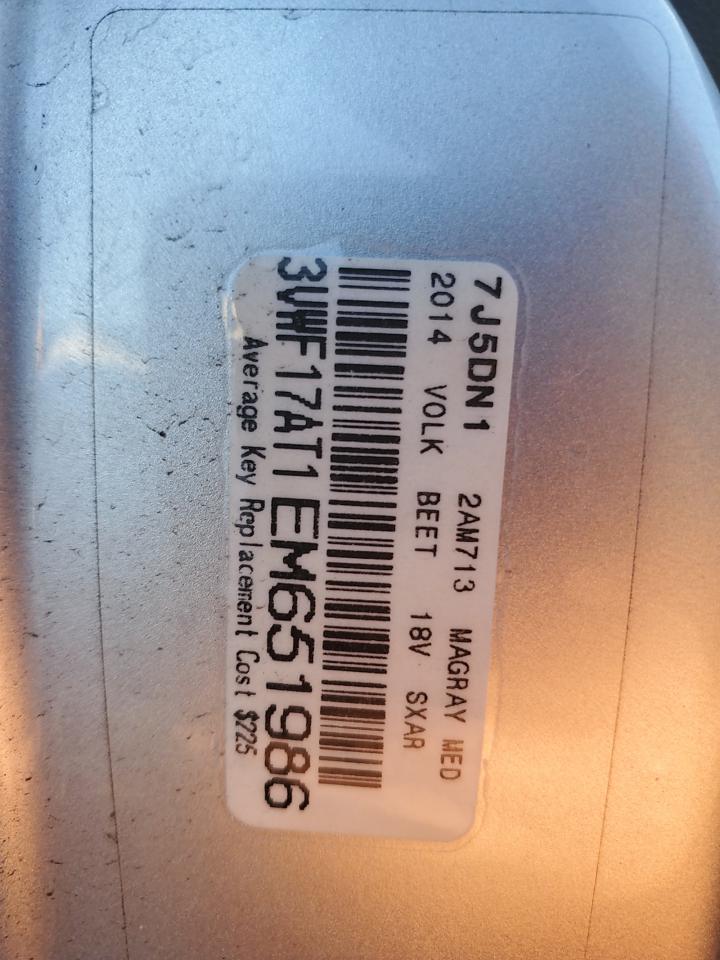 2014 Volkswagen Beetle VIN: 3VWF17AT1EM651986 Lot: 84803785