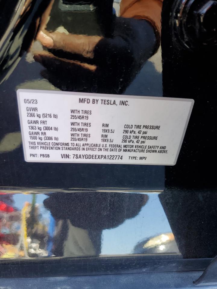 2023 Tesla Model Y VIN: 7SAYGDEEXPA122774 Lot: 89653325