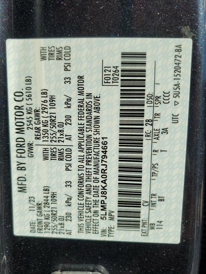 2024 Lincoln Nautilus Reserve VIN: 5LMPJ8KA0RJ794661 Lot: 87458605