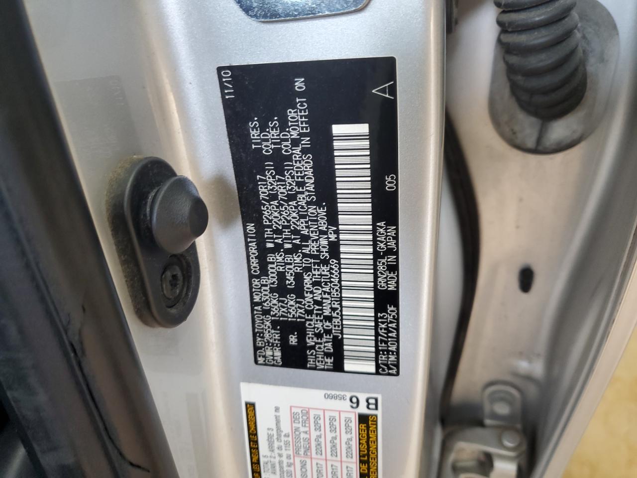 2011 Toyota 4Runner Sr5 VIN: JTEBU5JR1B5046669 Lot: 82188805