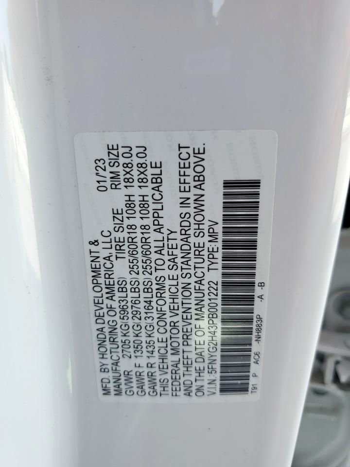 2023 Honda Pilot Exl VIN: 5FNYG2H43PB001222 Lot: 85347185