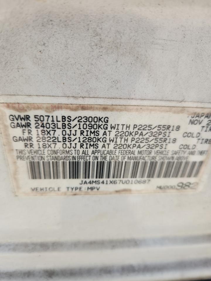 2007 Mitsubishi Outlander Xls VIN: JA4MS41X67U010687 Lot: 87395825