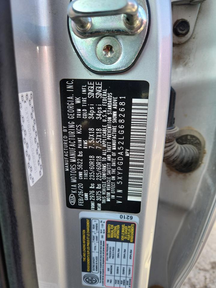 2020 Kia Sorento S VIN: 5XYPGDA52LG682681 Lot: 84862685