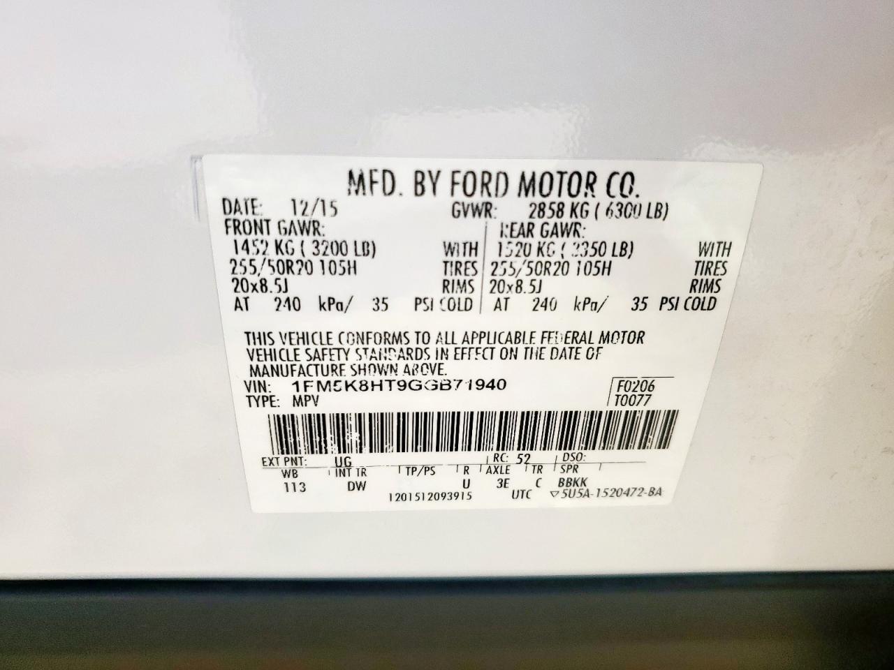 2016 Ford Explorer Platinum VIN: 1FM5K8HT9GGB71940 Lot: 85261685