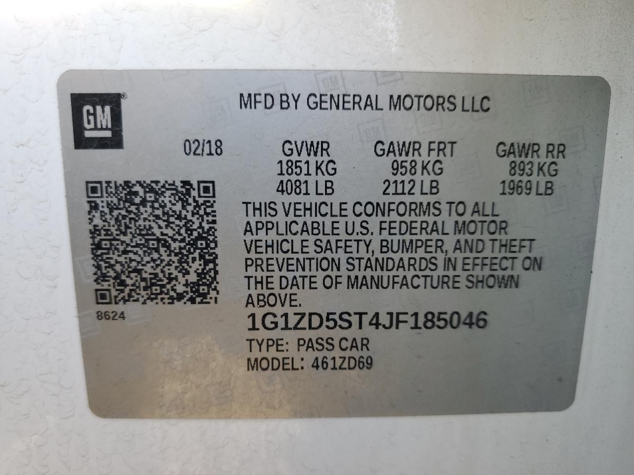 2018 Chevrolet Malibu Lt VIN: 1G1ZD5ST4JF185046 Lot: 85824385