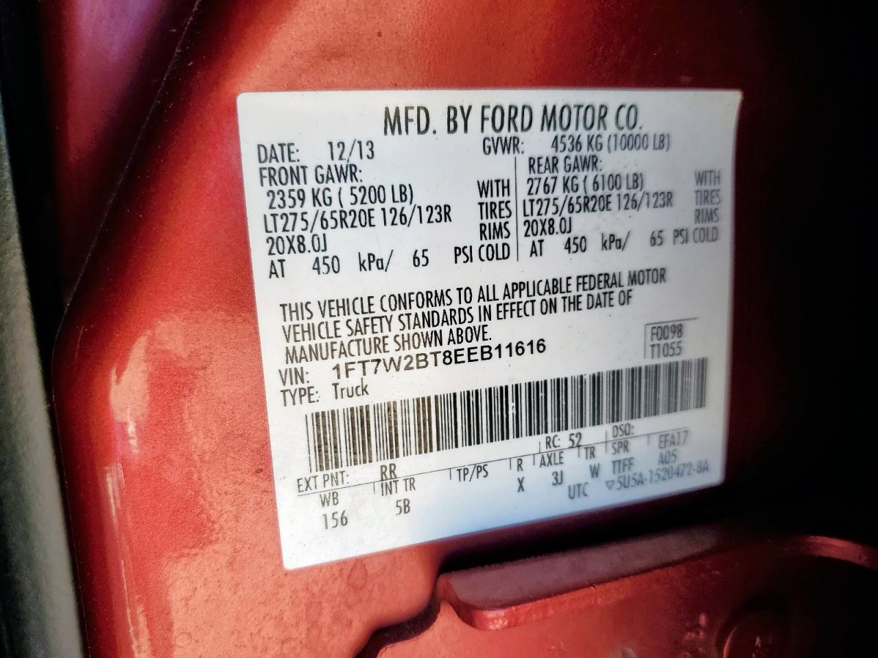 2014 Ford F250 Super Duty VIN: 1FT7W2BT8EEB11616 Lot: 90049195