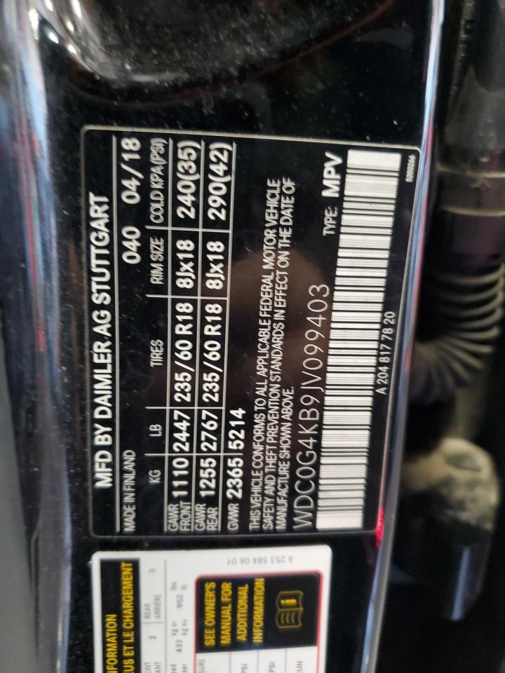 2018 Mercedes-Benz Glc 300 4Matic VIN: WDC0G4KB9JV099403 Lot: 85936195