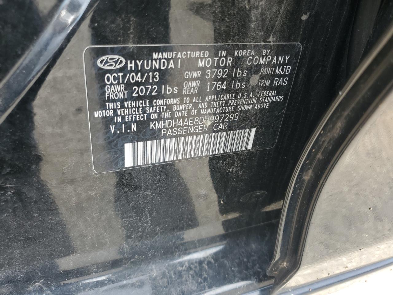 2013 Hyundai Elantra Gls VIN: KMHDH4AE8DU997299 Lot: 85677505