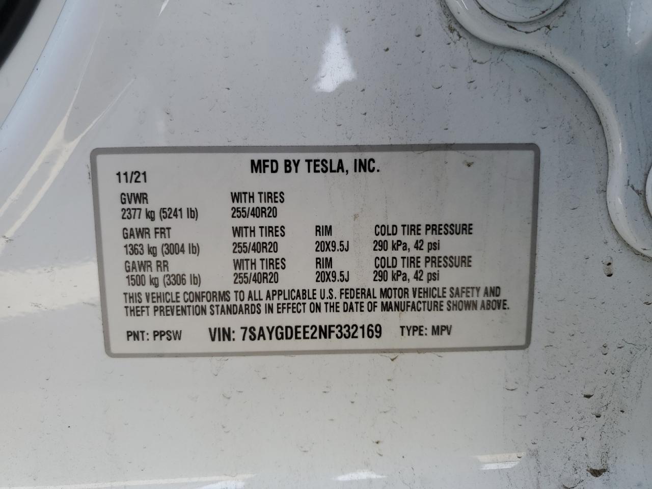 2022 Tesla Model Y VIN: 7SAYGDEE2NF332169 Lot: 82196845