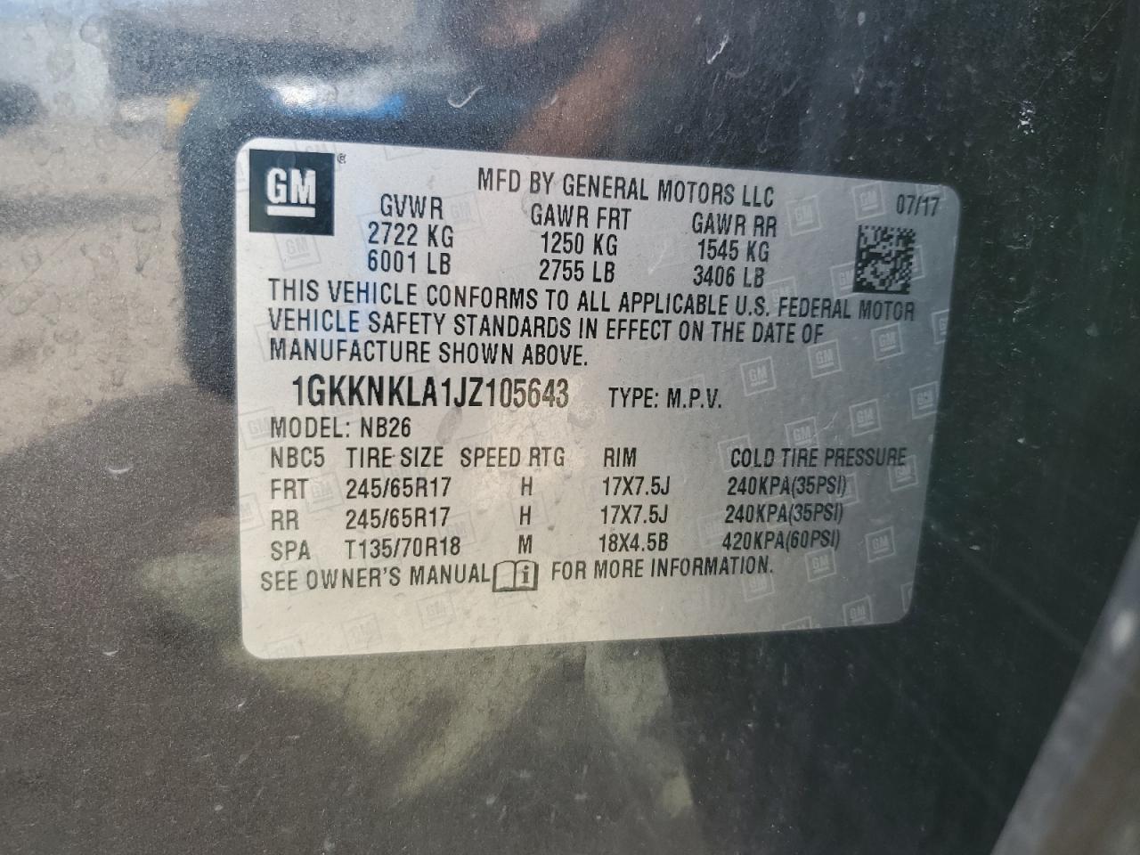 2018 GMC Acadia Sle VIN: 1GKKNKLA1JZ105643 Lot: 85504535